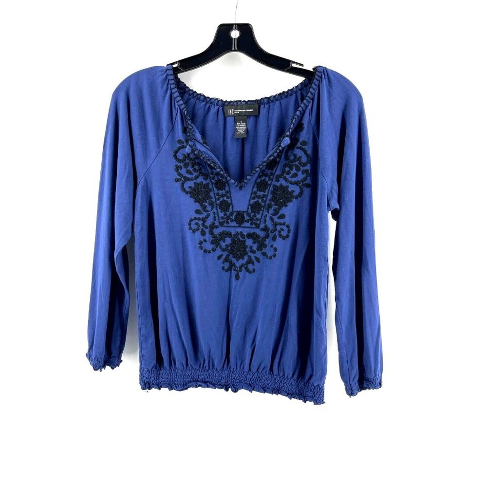INC Women's Petite Long Sleeve Embroidered Floral Knit Top Shirt Size SP